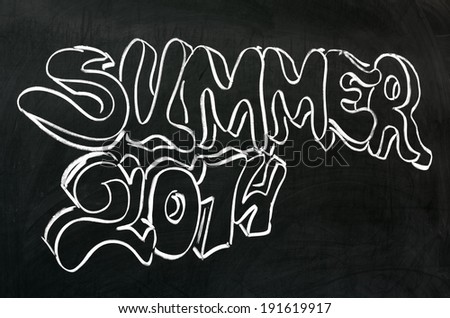 Summer 2014 handwritten on blackboard. Graffiti style.