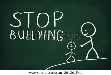 On the blackboard draw character and write Stop bullying