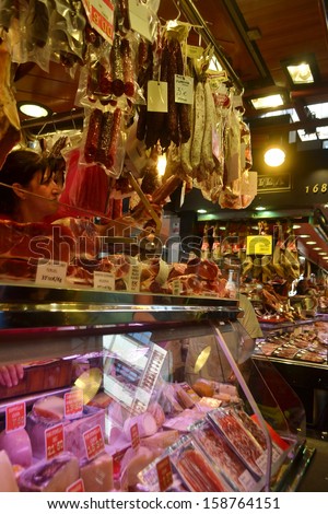 BARCELONA, SPAIN - JUNE 22: The famous St Joseph Food Market in the Eixample district of Barcelona, Catalonia, Spain on June 22, 2013.