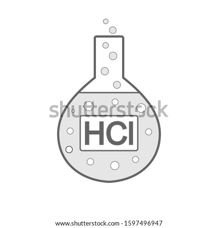 Laboratory glass with hydrochloric acid on white background. Vector illustration.