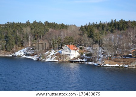 View of island on Stockholm archipelago in Baltic sea, Sweden.