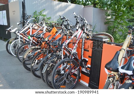 ST.PETERSBURG, RUSSIA - JULY 14, 2013: Parked bikes. Festival \