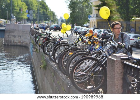 ST.PETERSBURG, RUSSIA - JULY 14, 2013: Parked bikes. Festival \