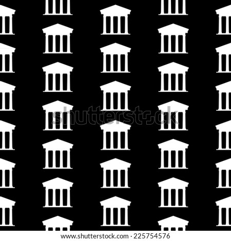 Bank symbol seamless pattern on black background. Vector illustration.