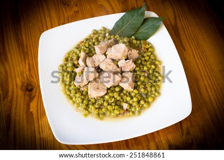 Pork loin with pea soup, Italian cuisine