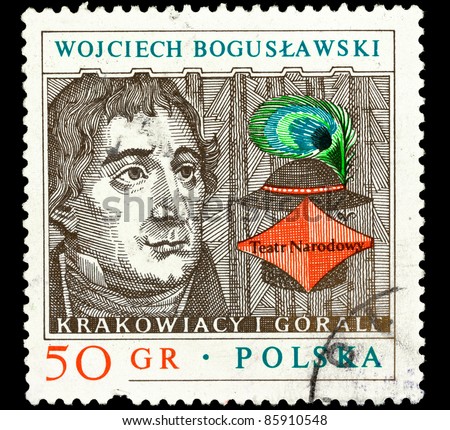 POLAND - CIRCA 1980. A stamp printed in Poland shows portrait of Polish actor, theater director and playwright Wojciech Boguslawski, circa 1980