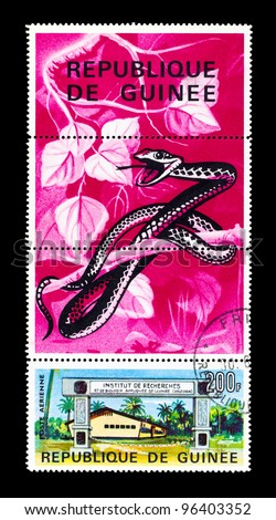 GUINEA- CIRCA 1967: A post stamp printed in GUINEA shows snake, series. circa 1967