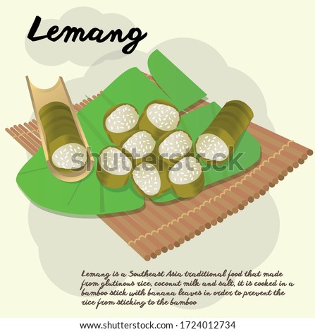 Lemang or glutinous rice is wrapped with banana leaf encased in bamboo culm and cooked in open fire. A must have in every traditional Malay household, eaten with beef or chicken rendang.