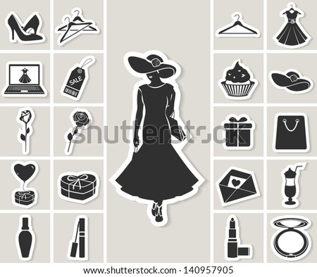 Woman Fashion And Beauty Vector Icons Set. Clothing, Gifts, Make Up ...