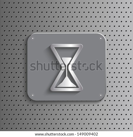 Metal sand clock web icon button on metallic plate