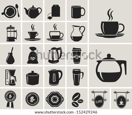tea and coffee black icon set
