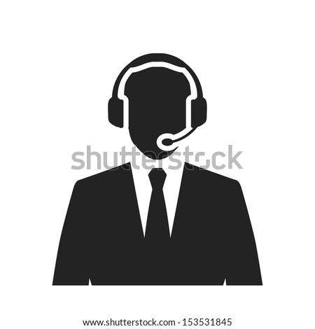 call center operator with headset black web icon. vector illustration