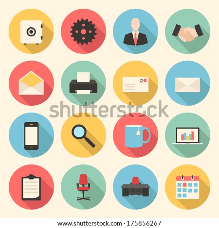 colorful business, finance and office flat design icons set. template elements for web and mobile applications