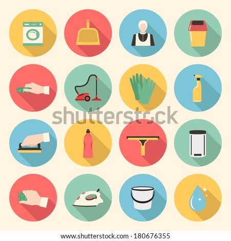 cleaning colorful flat style icons set. template elements for web and mobile applications