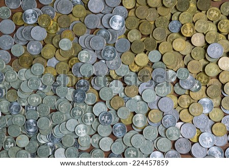 full frame background with mixed coins. Russian rubles