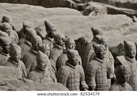 an array of chinese terracotta warriors from xi\'an tomb