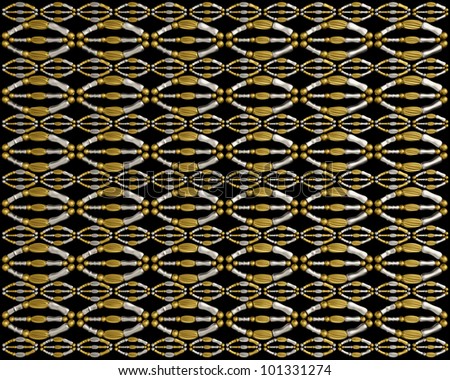 Abstract jewelry background pattern made from metallic seed beads isolated on black background. Luxury ornament pattern design