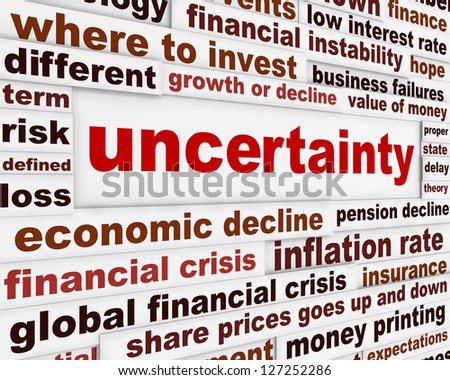 Uncertainty financial creative message design. Risky business investment conceptual poster