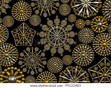 Luxury jewelry background made from metallic seed beads isolated on black background. Artistic wallpaper