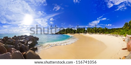 Panorama of tropical beach at evening - nature background