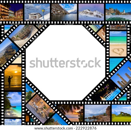 Film with travel photos - nature and architecture background