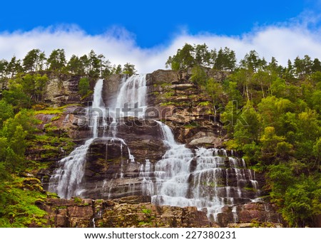 Tvinde fossen Waterfall - Voss Norway - nature and travel background