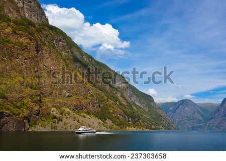 Fjord Naeroyfjord in Norway - UNESCO Site - nature and travel background