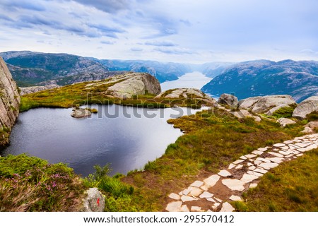 Mountains near the Preachers Pulpit Rock in fjord Lysefjord - Norway - nature and travel background