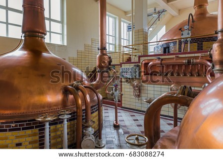 Vintage copper kettle in brewery - Belgium ストックフォト © 
