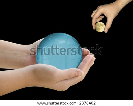 Hands with Earth and hand with Moon