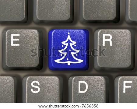 Computer keyboard, key with christmas tree, close-up