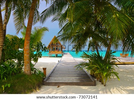 Diving club and cafe on a tropical island - travel background