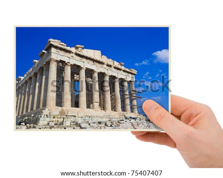 Parthenon photography in hand (my photo) isolated on white background