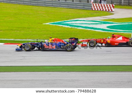 SEPANG, MALAYSIA - APRIL 10: Cars on track at race of Formula 1 GP, April 10 2011, Sepang, Malaysia