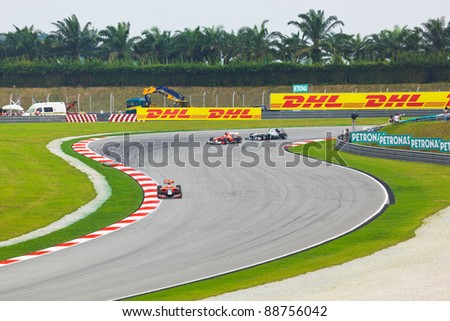 SEPANG, MALAYSIA - APRIL 9: Cars on track at qualification of Formula 1 GP, April 9 2011, Sepang, Malaysia