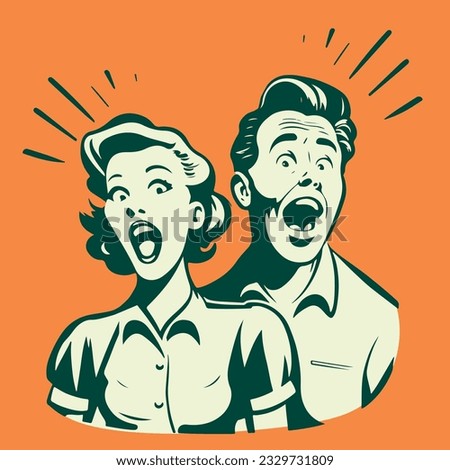 retro cartoon illustration of a surprised couple