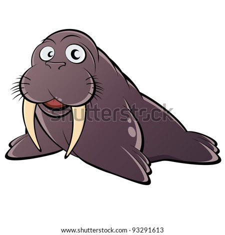 Funny Cartoon Walrus Stock Vector Illustration 93291613 : Shutterstock