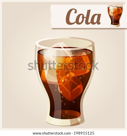 Glass of cola with ice. Detailed Vector Icon. Series of food and drink and ingredients for cooking.