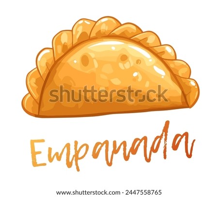 Cartoon vector illustration of a delicious empanada. Delightful vector illustration of a flat design empanada, a popular fried pastry with savory fillings. A traditional meal in many Latin Americans