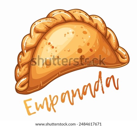 Cartoon vector illustration of a delicious empanada isolated on white background. Delightful vector icon of a flat design empanada, a popular fried pastry with savory fillings. A traditional meal 