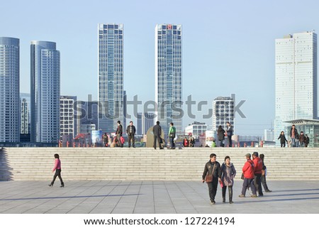 DALIAN-NOV. 9. Staircase at Xinghai Square, Dalian. The city square is located north of Xinghai Bay,  total area is 1.1 million m2. Its name literally means \