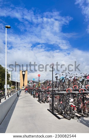 TILBURG-HOLLAND-AUGUST 14, 2014. Bicycle parking at railway station. Tilburg is one of the cities that banned on street bicycle parking and has recently accomplished a modern bicycle parking.