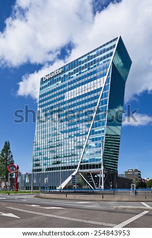 THE HAGUE-AUGUST 23, 2014. Deloitte headquarters. Deloitte offers accounting and expat tax services such as international tax planning, VAT, estate planning, company formation and tax procedures.