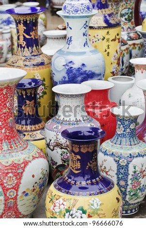 Chinese ceramic vases painted in vibrant colors