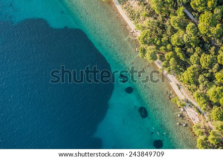 CROATIA, RAB ISLAND - JUNE 07, 2014: Aerial view of rab island coast line