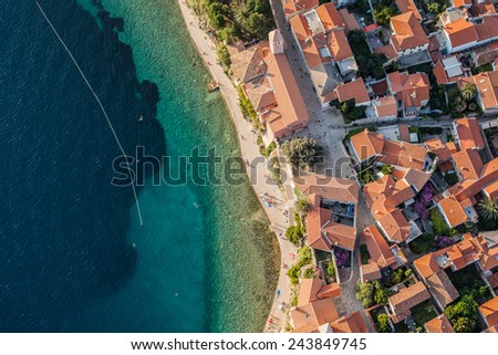 CROATIA, RAB ISLAND - JUNE 07, 2014: Aerial view of rab island coast line