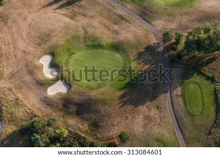 Aerial view over golf field in Poland