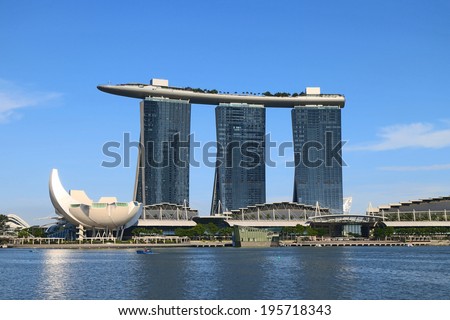 SINGAPORE - MAY 25: Marina Bay Sands, an integrated resort fronting Marina Bay, May 25, 2014 in Singapore. The wold\'s most expensive standalone casino property.