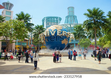 SINGAPORE - Nov 22: UNIVERSAL STUDIOS SINGAPORE sign on Nov 22,2014. Universal Studios Singapore is a theme park located within Resorts World Sentosa on Sentosa Island, Singapore.