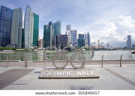 SINGAPORE-MAY 9, 2015: Olympic walk in the Marina bay.